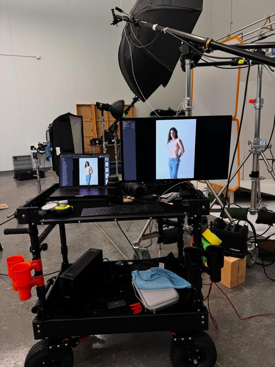 Tech cart with client monitor in a studio